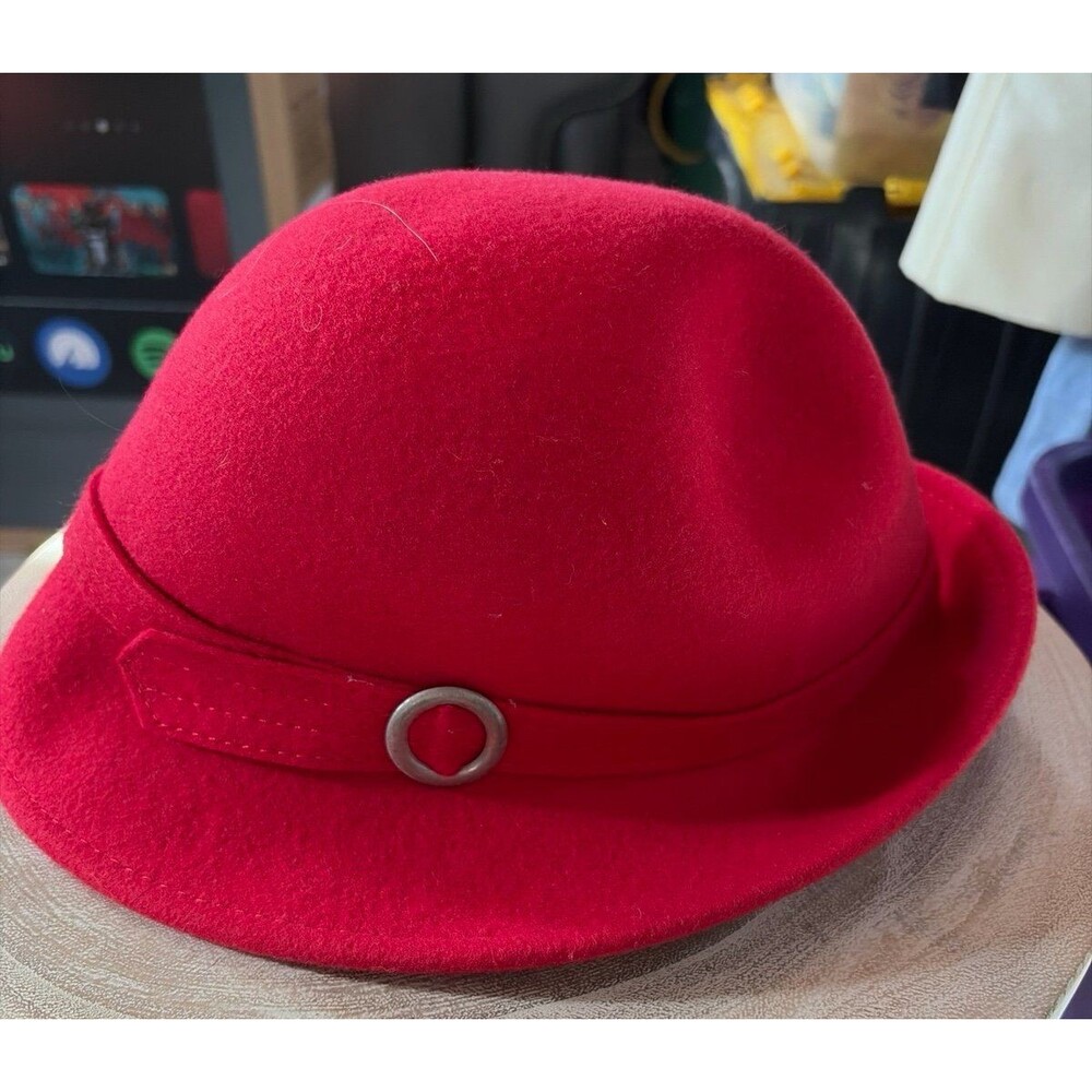 100% Wool/lama Red Cloche/Bowler Hat – One Size – Vintage Style